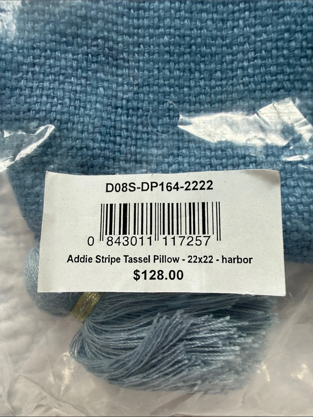 Serena & Lily Addie Harbor Blue Stripe Tassel Accent Pillow 22 x 22